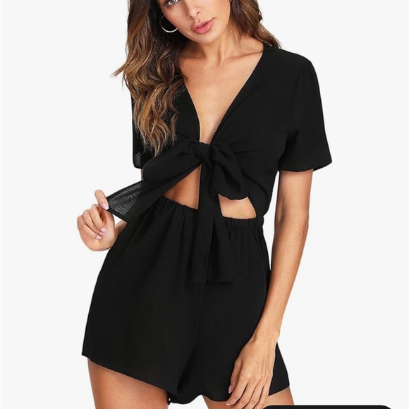 Amazon Pants - black tie front romper | amazon